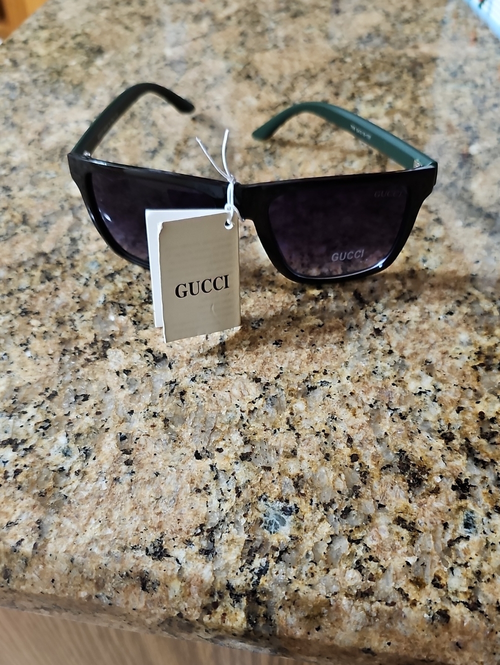 Gucci Men's Black Frames with Green Temples Sunglasses